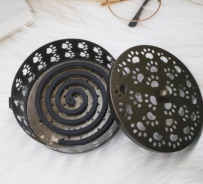 Mosquito Coil Holder, Portable Metal Mosquito Coil Burner, Mosquito Incense Holder with Handle for Home or Outdoor(Cat Paw Cutout Design) - Bloomnest