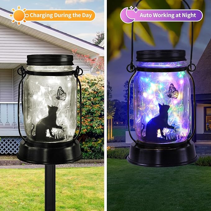 Cat Gifts for Women/Men Cat Solar Lanterns Kitty Mom Birthday Kitty Lovers Lantern Pet Loss Pet Memorial Lights Solar Garden Decoration for Yard, Patio,Backyard,Porch Torches - Bloomnest