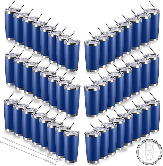 20oz insulted tumblers stainless steel cup Tumbler Bulk with push Lid, and metal straw powder coated coffee cup for cold and hot drinking (48, dark blue) - Bloomnest
