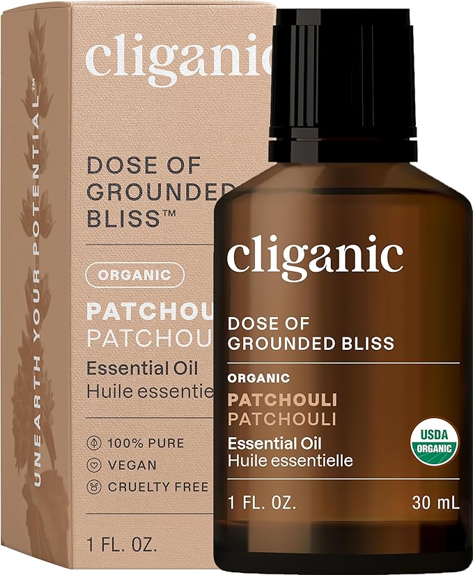 Cliganic Organic Patchouli Essential Oil - 100% Pure Natural for Aromatherapy Diffuser | Non-GMO Verified (Packaging May Vary) Cliganic