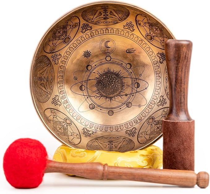Large Tibetan Singing Bowl Set - 9" Master Healing Grade For Sound Bath Chakra 7 Metal Meditation Yoga By Himalayan Bazaar - Bloomnest