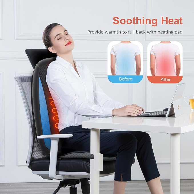 COMFIER Back Massager with Heat,Deep Tissue Kneading Massage Seat Cushion, Shiatsu Chair Pad for Neck for Home or Office use, Gift - Bloomnest