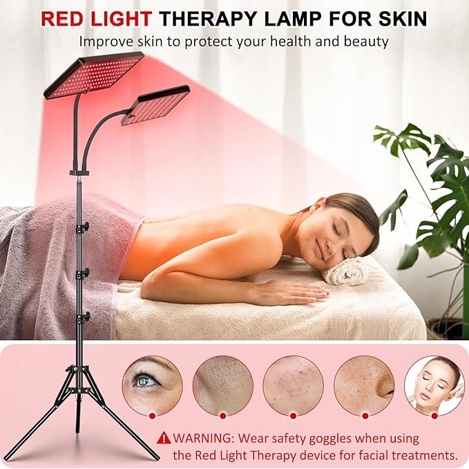Red Light Therapy Lamp, Infrared Light Therapy Device with Stand, 660nm Red and 850nm Near Infrared Red Light Therapy for Body and Face Pain Relief Skin Care(Dual Lamps) SAVILER