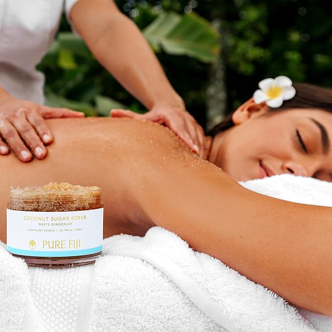 Pure Fiji Coconut Sugar Body Scrub, White Gingerlily (10.14 Oz /300ml) - Bloomnest