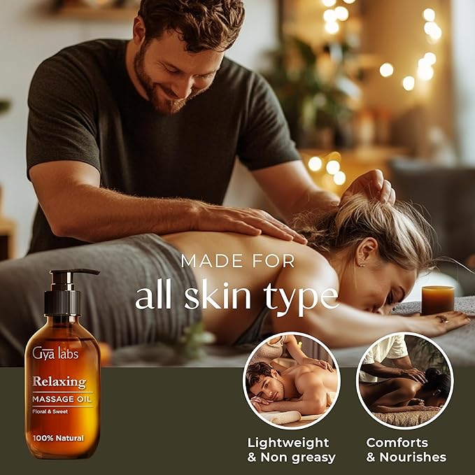 Gya Labs Relaxing Massage Oil - 6.76 Fl Oz - Non-Greasy Formula for Sore Muscles, Deep Relaxation & All Skin Types - Suitable for Men & Women - Bloomnest