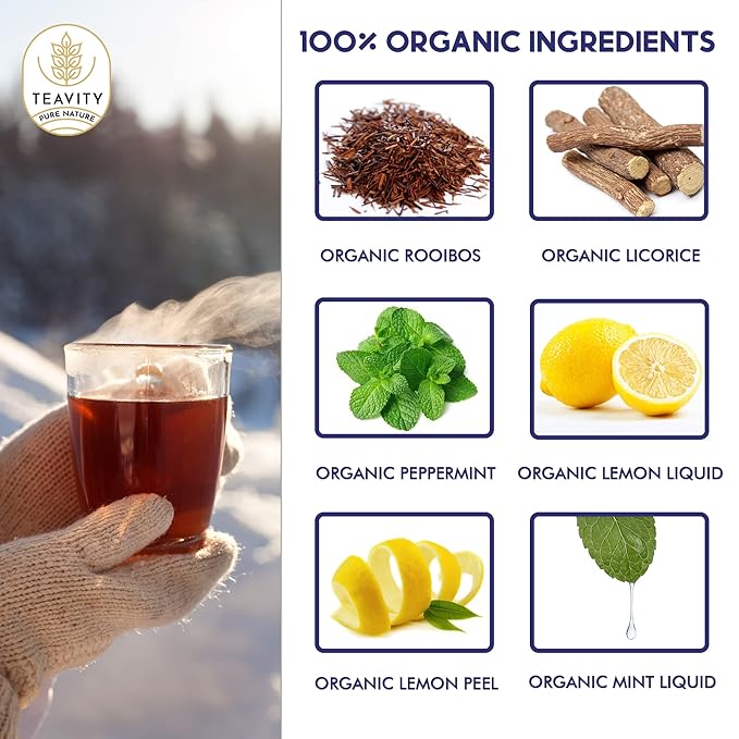 Organic Rooibos Tea Pods for Keurig with Lemon, Mint, Licorice - Unsweetened Decaf Tea for K Cup Brewing - Cold Be Gone by Teavity (12 Tea Pods) - Bloomnest
