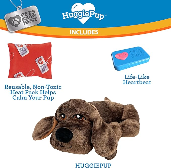 HuggiePup by Pets | Comfort Companion with Heartbeat Sleep Aide for Dogs & Puppies, Heating for Calming Relief Day or Night, Crate & Behavioral Training Essential Breeds | Chocolate - Bloomnest