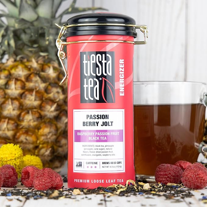 Tiesta Tea - Passion Berry Jolt, Loose Leaf, Raspberry Passion Fruit Black Tea, Premium Caffeinated Blend, Make Hot or Iced & Brews Up to 50 Cups, 4oz Refillable Tin - Bloomnest