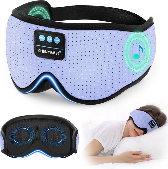 3D Sleep Mask with Bluetooth Headphones, Breathable Cotton Sleeping Headphones for Side Sleepers, Wireless Music Eye Mask with Timer, Gifts for Men Women, Purple - Bloomnest