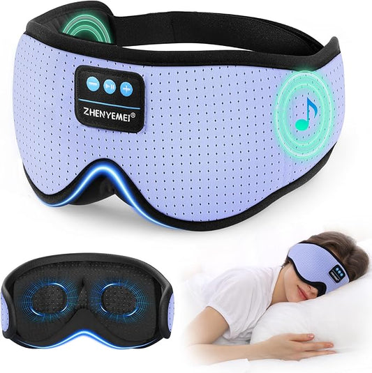 3D Sleep Mask with Bluetooth Headphones, Breathable Cotton Sleeping Headphones for Side Sleepers, Wireless Music Eye Mask with Timer, Gifts for Men Women, Purple - Bloomnest