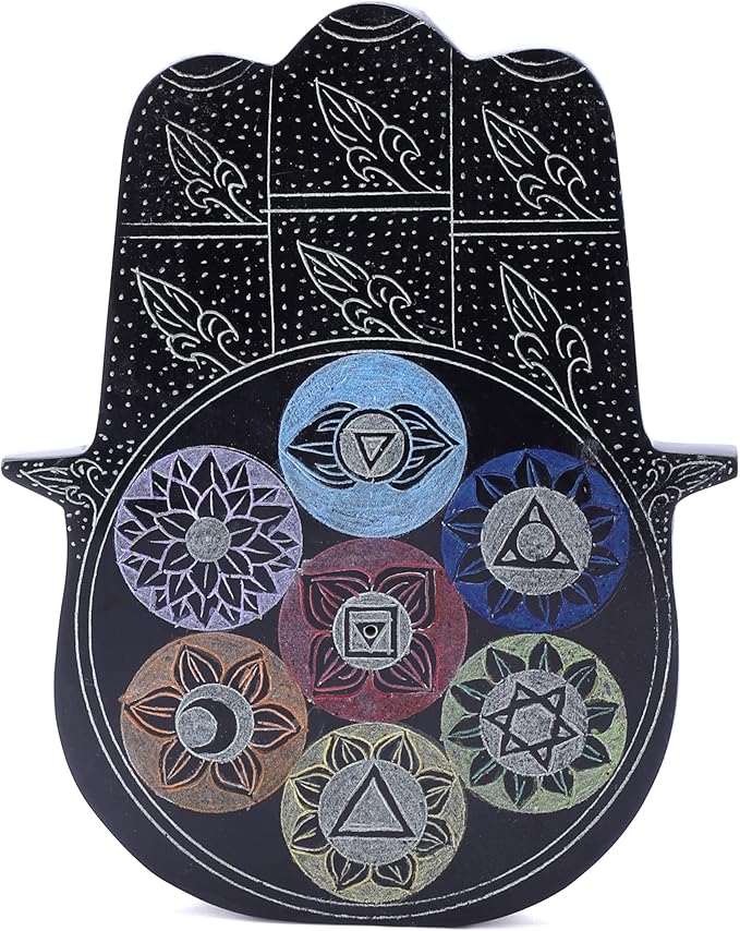 Ajuny Hamsa Hand Incense Holder for Sticks Soapstone Stick Burner and Ash Catcher Hand-Carved Spiritual Decor Meditation Yoga Desk Accessories Home & Office Decor Gift (7.5x6 Inches)