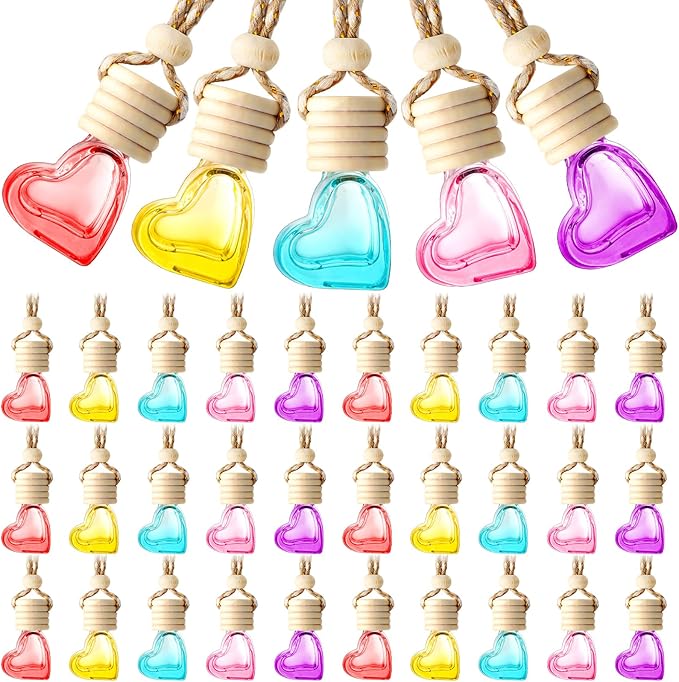 20 Pcs 6ml Hanging Car Air Freshener Car Diffuser Bottle Empty Glass Perfume Heart Love Freshener Bottle Diffuser Pendant Valentine's Day Essential Oil Fragrance Aromatherapy Ornament (Multicolor) - Bloomnest
