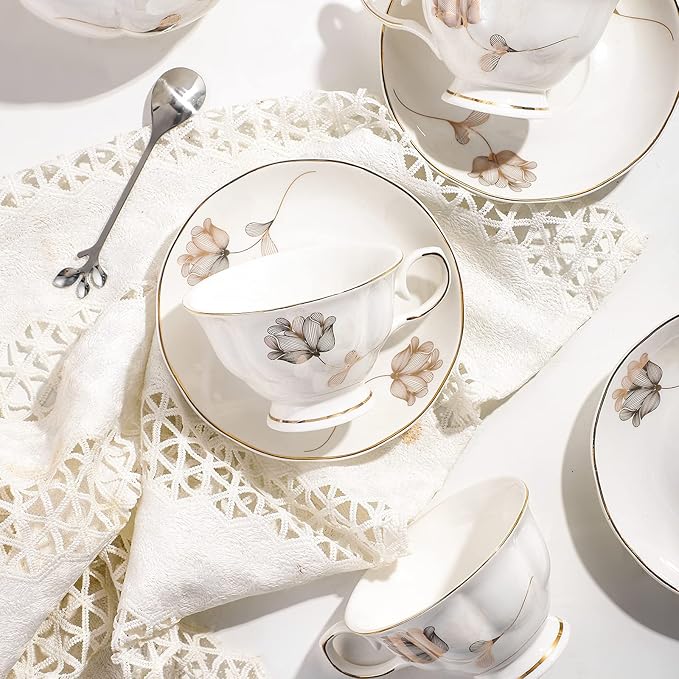CHENP.HMC Porcelain Ceramic 22-Piece Tea Set, Teapot and Cup Set, 30.7 Ounces, for 6, Gift Sets, Tea or Coffee Lovers, Wedding, Birthday - Bloomnest