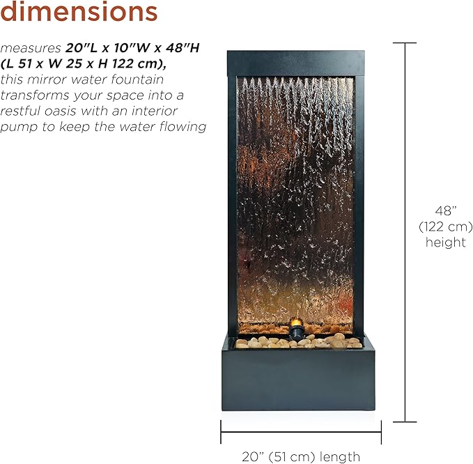 Alpine Corporation - Mirror Waterfall Fountain with Stones & Lights - Zen Indoor/Outdoor Decor for Office, Living Room, Patio, Entryway - 48 Inches (Bronze) - Bloomnest