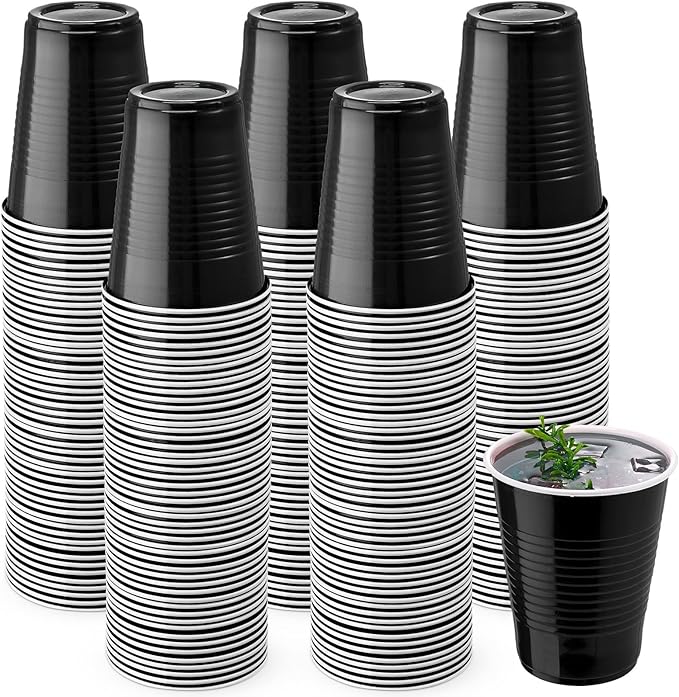 Zopeal 200 Pcs Plastic Cup Bulk 18 oz Disposable Tumblers Wedding Hard Plastic Party Wine Cups Fancy Beverage Drinking Soda Cocktail Glasses for Wedding Birthday Christmas(Black) - Bloomnest