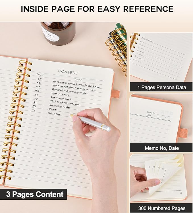 Large Spiral Notebook Journal for Women Men - 300 Numbered Lined Pages, College Ruled, A4 Hardcover Spiral Bound Notebook for School, Work, Note Taking, Writing, Leather Spiral Journal 8.5"x11" - Bloomnest