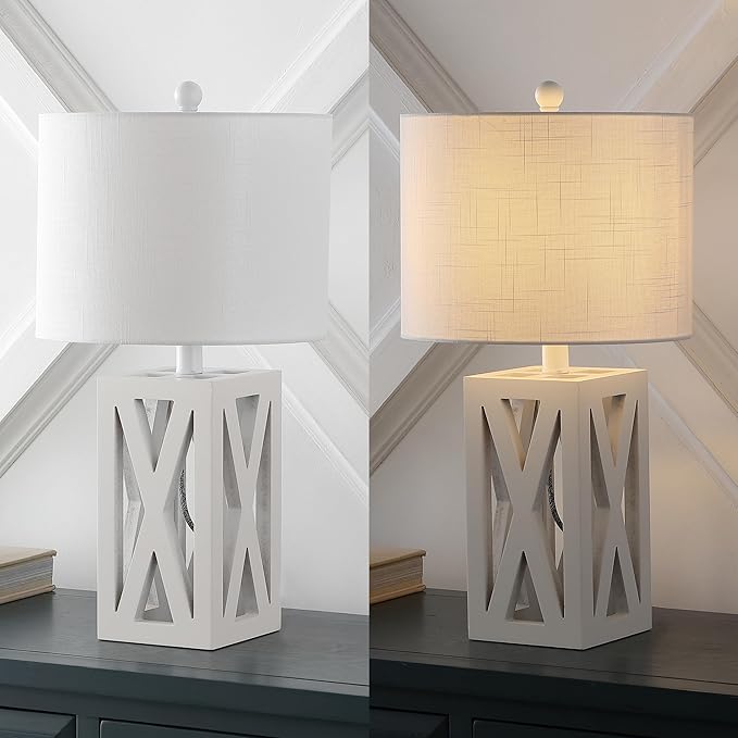 JONATHAN Y JYL1062B-SET2 Stewart 21.5" Wood LED Table Lamp Farmhouse, French Country, Rustic, Bohemian, Bedroom, Living Room, Office, College, Bookcase, White (Set of 2) - Bloomnest