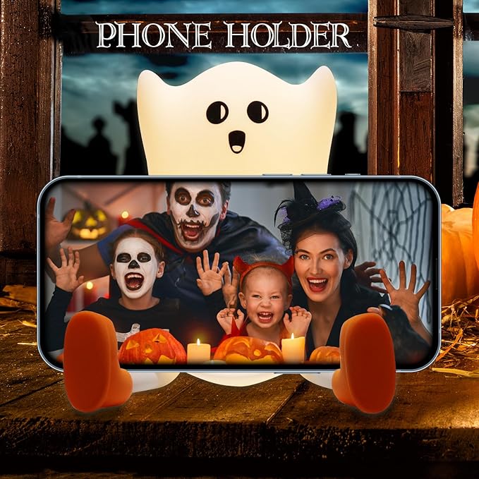 Ghost Night Light Silicone Cute Halloween Ghost Decor Night Light for Breastfeeding Squishy Ghost Nightlight Cordless Rechargeable Dimmable Touch Fun Bedside Light Lamp for Halloween Gifts - Bloomnest