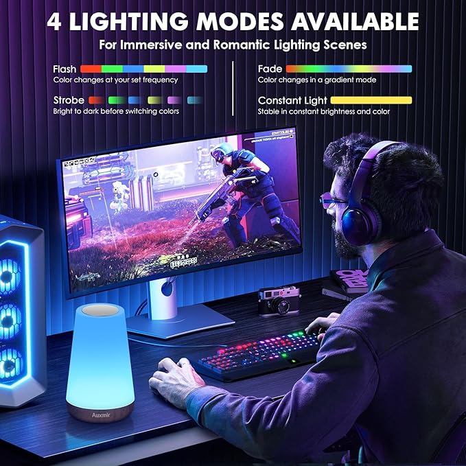 Auxmir Night Light, Dimmable Touch Lamp for Bedroom, 13 RGB Colors & 5 Brightness, Portable Rechargeable Bedside Table Lamp for Baby Nursery, Night Lights for Bedroom Living Room Bathroom Hallways - Bloomnest