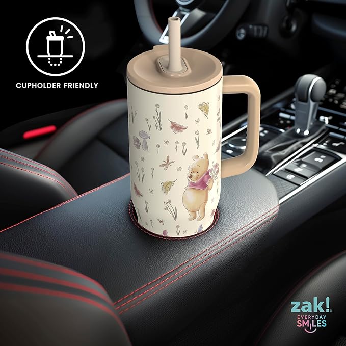 Zak Designs Disney Winnie the Pooh Sutton Travel Tumbler for On the Go, 30oz Stainless Steel with Vacuum Insulation, Silicone Straw, and Carry Handle for Cold Drinks (Pooh and Friends) - Bloomnest