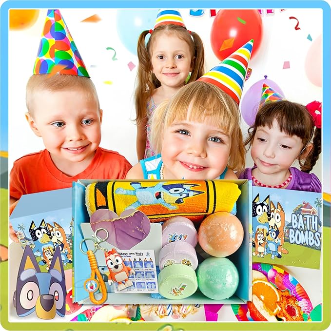The Blue Heelers Gifts Set: Bath Bombs with Toys Inside, Shower Steamers, Mask Craft, Keychain, Drawstring Backpack, Towel, Blanket, Sticker, Poster, Gift Card, Birthday Gifts for Kids Boys Girls - Bloomnest
