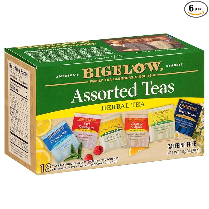 Bigelow Tea Assorted Herbal Tea Variety, Caffeine Free Tea with Mint, Lemon, Chamomile, Orange or Herbal Teas, 18 Count Box (Pack of 6), 108 Total Tea Bags (Packaging and Flavor Assortment May Vary) - Bloomnest