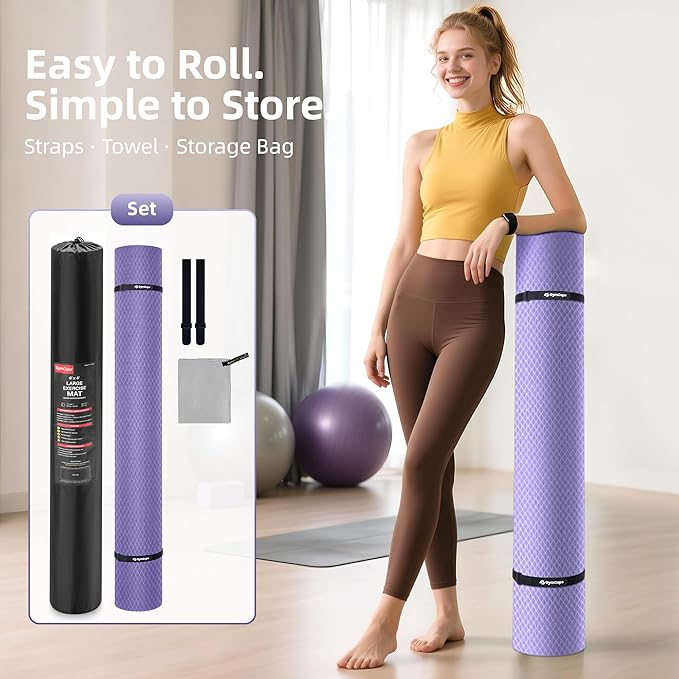 Thick TPE Yoga Mat 72"x48" - 6/8/10/12mm Extra Cushion for Joint Support & Comfort, Non-Slip Texture, Durable & Waterproof, Includes Bag, Strap & Towel for Home Workout, Pilates & Yoga