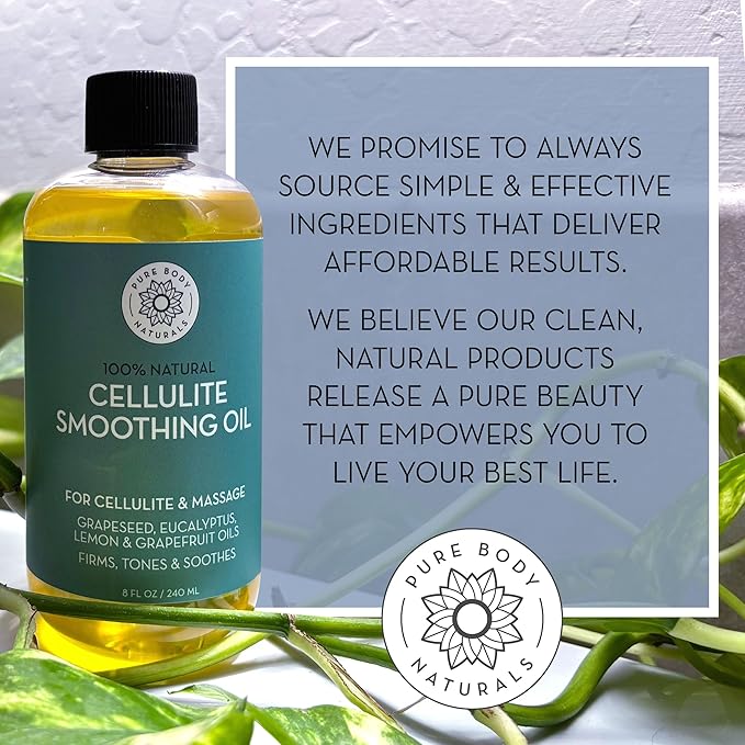 Pure Body Naturals Anti Cellulite Massage Oil, 8 fl oz | 100% Natural Cellulite Remover for Legs and Thighs | Chemical Free Firming Body Massage Oil for Women, Tightens Skin and Reduces Stretch Marks - Bloomnest
