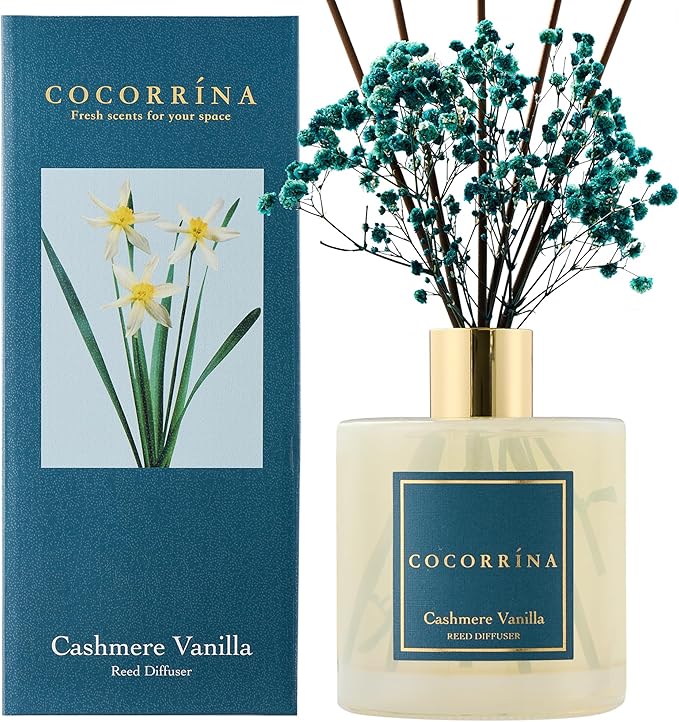 COCORRÍNA Reed Diffuser - Cashmere Vanilla 17 Fl.oz Reed Diffuser with 8 Sticks Scented Diffuser with Preserved Flowers for Bathroom Home Decor - Bloomnest