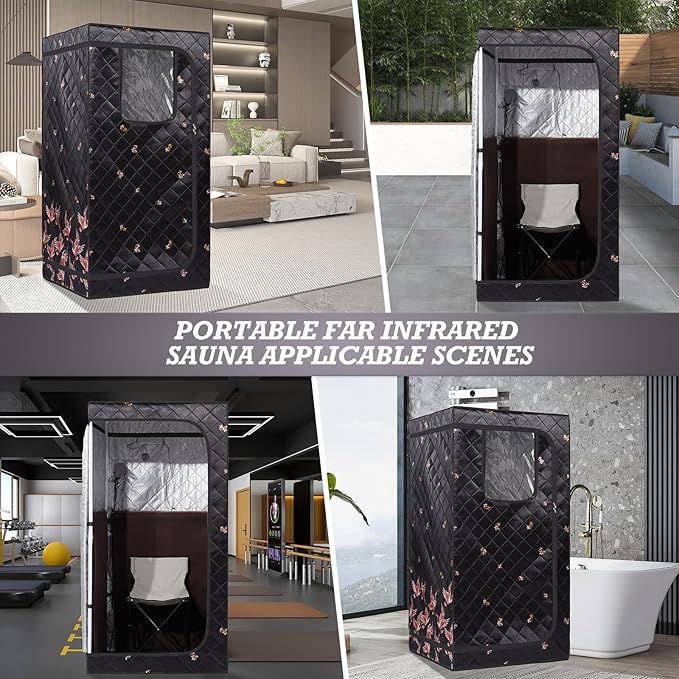 Smartmak Full Size Portable Home Sauna Kit, 1 Person Far Infrared Sauna, Full Body Sauna Tent for Relaxation, with Timer & Temperature Remote Control, Foot Heating Pad,Upgraded Folding Chair - Black Smartmak
