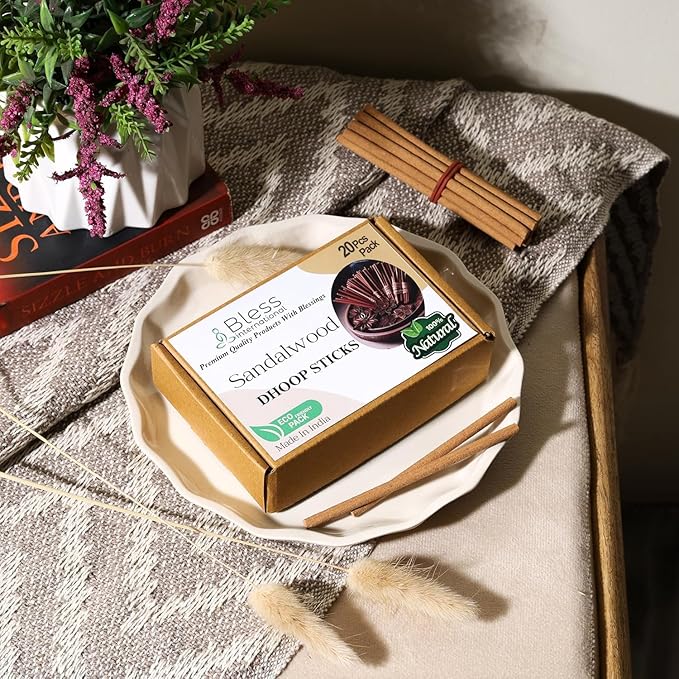 Bless-International Sandalwood-100%-Natural-Incense-Bambooless-Dhoop-Sticks Handmade-Organic-Chemicals-Free for-Purification-Relaxation-Positivity-Yoga-Meditation The-Best-scents-4.5-Inches-20-Sticks BlessInternational