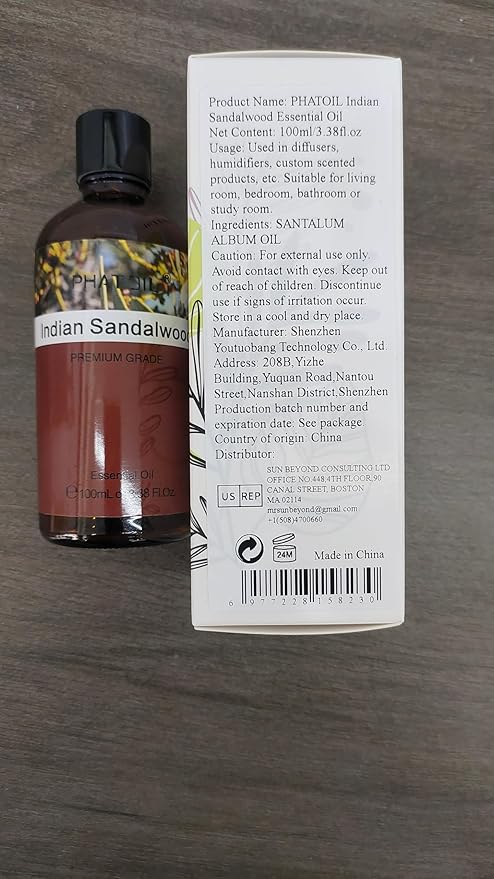 PHATOIL Indian Sandalwood Essential Oil, Pure Premium Natural Oil for Hair Care, Body Skin Care, Aromatherapy, DIY Candle, Soap Making 3.38Fl Oz - Bloomnest