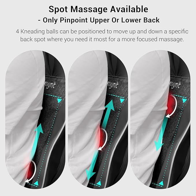 Mynt 2D & 3D Shiatsu Neck and Back Massager for Chair with 10 Deep Kneading Nodes, Back Massage with Heat, Portable Spot Massage Chair Pad (Black) - Bloomnest