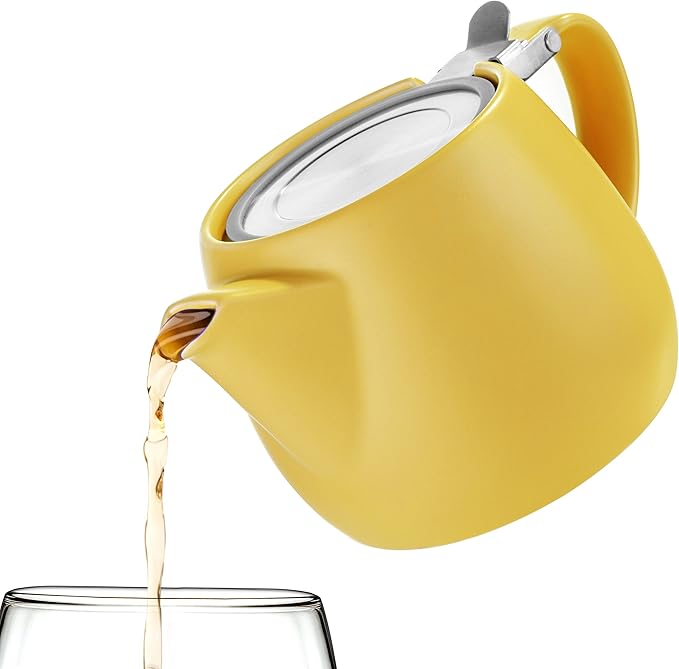 Tealyra - Pluto Porcelain Small Teapot Yellow - 18.2-ounce (1-2 cups) - Matte Finish - Stainless Steel Lid and Extra-Fine Infuser To Brew Loose Leaf Tea - 540ml - Bloomnest