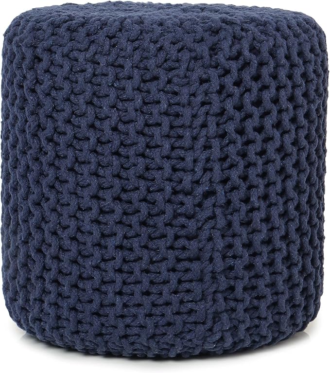 REDEARTH Cylindrical Pouf Ottoman -Hand Knitted Poof Pouffe Accent Chair Seat Footrest for Living Room, Bedroom, Nursery, kidsroom, Patio, Gym; 100% Cotton (16x16x16; Navy Blue) - Bloomnest