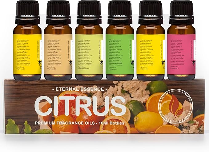 Eternal Essence Oils Citrus Set of 6 Premium Fragrance Oils - Lemon Grass, Blossom, Sugar, Lime, Grapefruit, and Pineapple - for Diffusers, Candle & Soap Making, & Aromatherapy - 10ML - Bloomnest