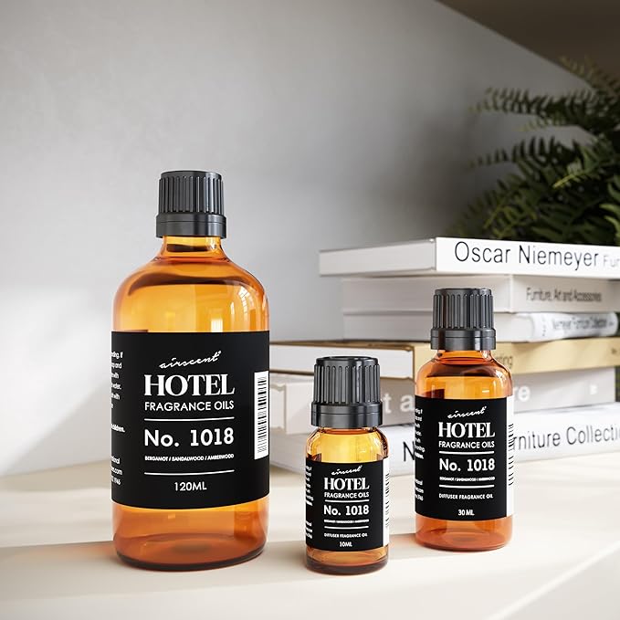 AirScent Hotel Diffuser Oil No. 1018 - Bergamot Sandalwood Amberwood - Hotel Scent Dupe - Premium Fragrance Oil for Ultrasonic and Waterless Diffusers and Crafting - 10 ml, 0.34 fl oz Glass Bottle Airscent