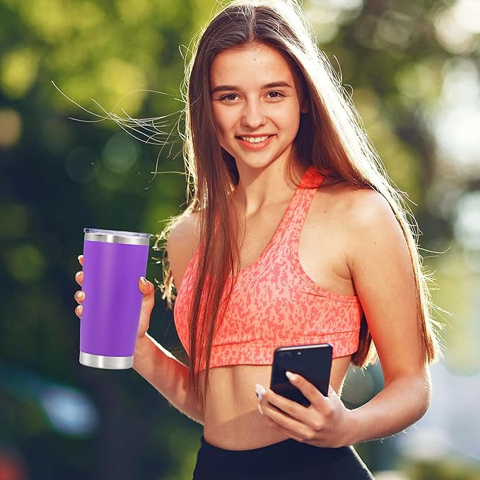 20 oz Tumbler with lid Double Wall Vacuum Insulated Tumblers Stainless Steel Coffee Mug Travel Coffee Tumbler Powder Coated Tumbler Cup Keep Hot&Cold - (PurPle 12 Pack) - Bloomnest