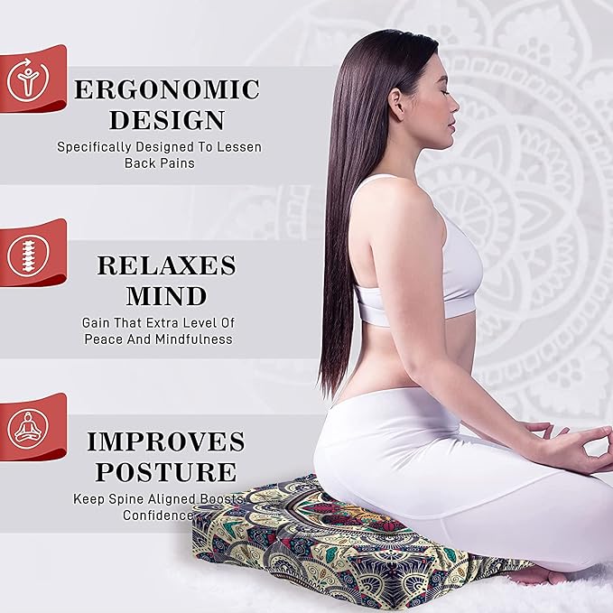 Mandala Meditation Cushion, Boho Meditation Mat, Meditation Pillows for Sitting on Floor, Cushions for Sitting in Home and Outdoor, Square Floor Pillows Cushion Seating for Yoga 22'' x 22'' - Bloomnest