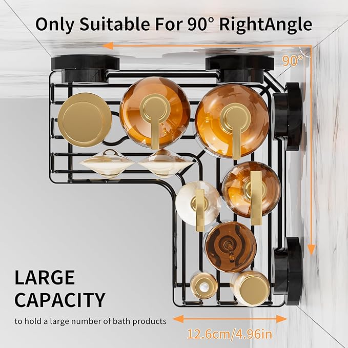 KEGII Corner Shower Caddy Suction Cup, Corner Shower Shelves with Soap Holder, No Drilling Suction Cup Bathroom Organizer with Hooks, Removable Bathroom Storage Rack, 3 Pack - Black - Bloomnest