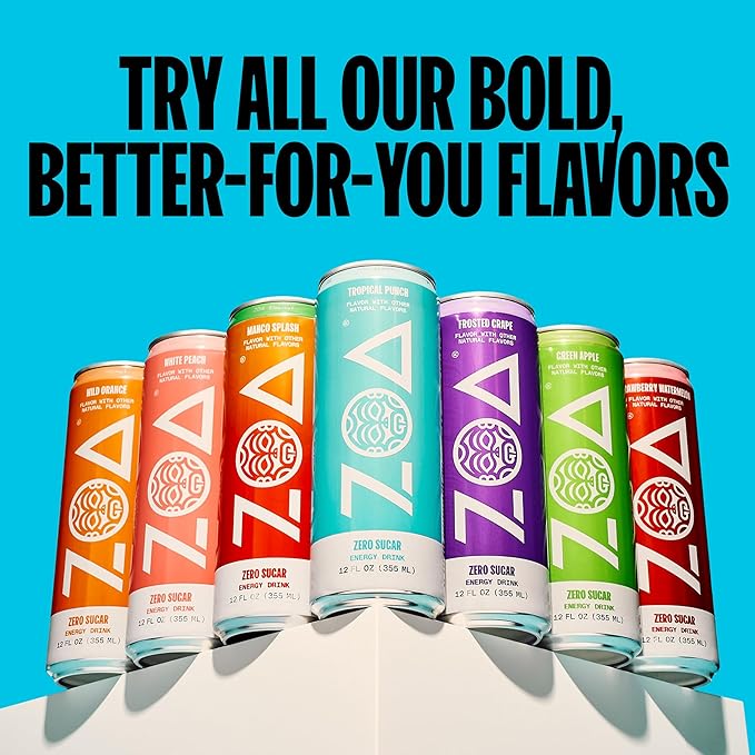 ZOA Energy Sugar Free Energy Drinks With Electrolytes For Hydration, Lemon Lime - 12 Fl Oz (12-Pack) - Bloomnest
