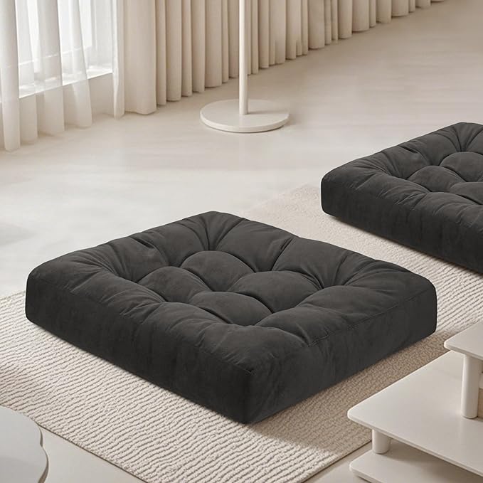 Meditation Floor Pillow 22×22 Inch 2 Pack Large Floor Cushions for Adults Square Tufted Corduroy Floor Pillows for Yoga Living Tatami Room Dark Grey - Bloomnest
