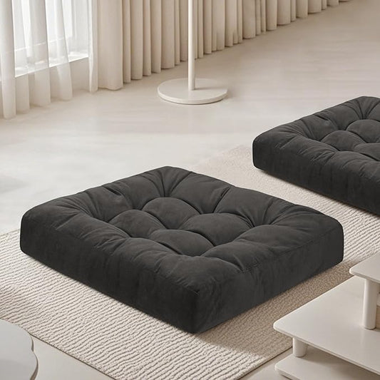 Meditation Floor Pillow 22×22 Inch 2 Pack Large Floor Cushions for Adults Square Tufted Corduroy Floor Pillows for Yoga Living Tatami Room Dark Grey - Bloomnest