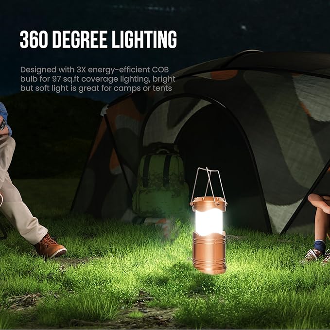 Lichamp LED Camping Lantern, 4 Pack Battery Powered Flashlight for Power Outages, Portable Collapsible Hanging Light Essential for Home, Outdoor, Emergency Lamp Survival Kit Gear for Hurricane, Gold - Bloomnest