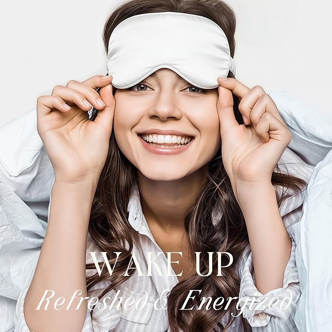Silk Satin Sleeping Eye Mask, White Sleep Eye Night Blindfold for Women and Men, Soft Breathable Blackout Eyeshade Eye Cover for Travel, Wedding Bridesmaid Gift - Bloomnest
