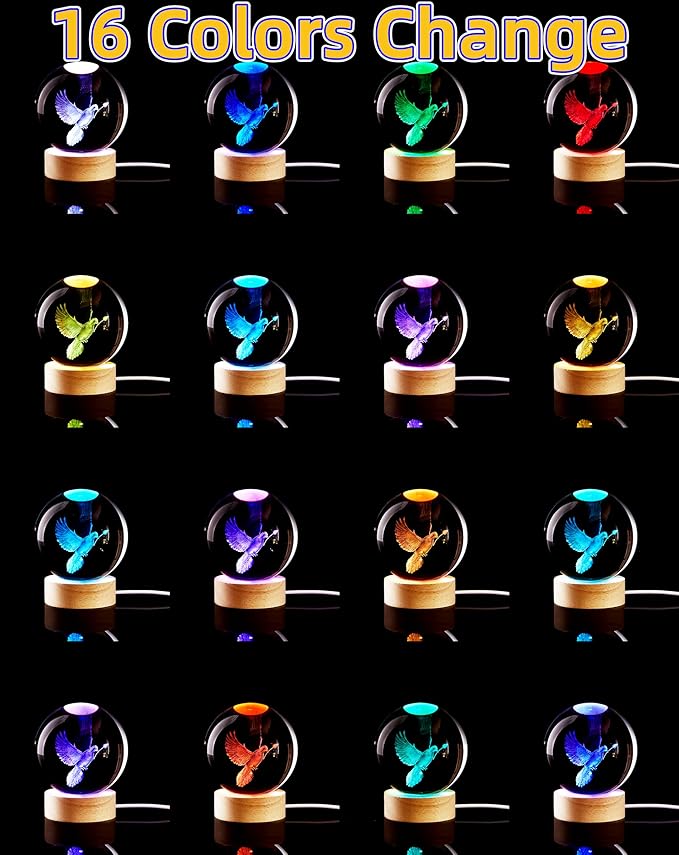 3.15 inch Pigeon Crystal Ball lamp,3D Bird Crystal Ball Night Light with Wooden Base, Peace Dove Lamp, 16 Colors Change with Remote Control (Panda) - Bloomnest