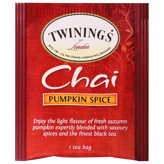 Twinings Pumpkin Spice Chai Black Tea Individually Wrapped Bags, 20 Count (Pack of 6), Warm, Spicy & Aromatic, Caffeinated, Enjoy Hot or Iced, 120 Teabags - Bloomnest