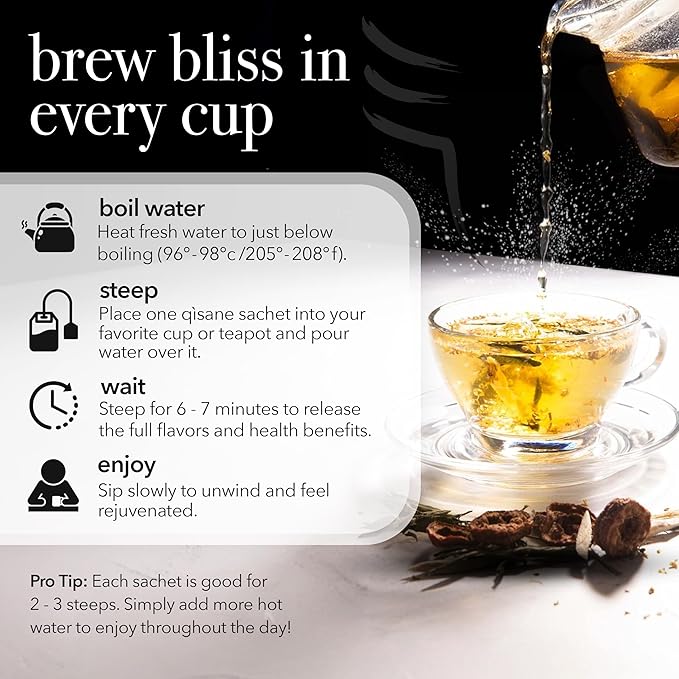 qìsane Cordyceps Tea Bags with Dried Rose Buds - Adaptogenic Cordyceps Mushroom Flowers, Dried Roses, Astragalus Root & Codonopsis Root Helps Boost Qi & Balance Body & Spirit - 10 sachets (~30 cups) - Bloomnest