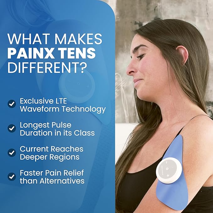 Soterix Medical PainX TENS Wireless Tens Unit Muscle Stimulator - FSA Tens Unit for Back Pain, Knee, and Neck, USB Rechargeable, 4 Electrode Pads, Designed in USA, US Customer Support SoterixMedical