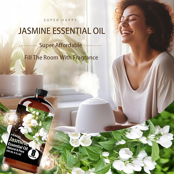Jasmine Essential Oil, Jasmine Oil 8 Fl Oz 240ML for Diffuser Humidifier Yoga Cleaning DIY Candle Soap Making Perfume Gift for Women Essential Oils - Bloomnest